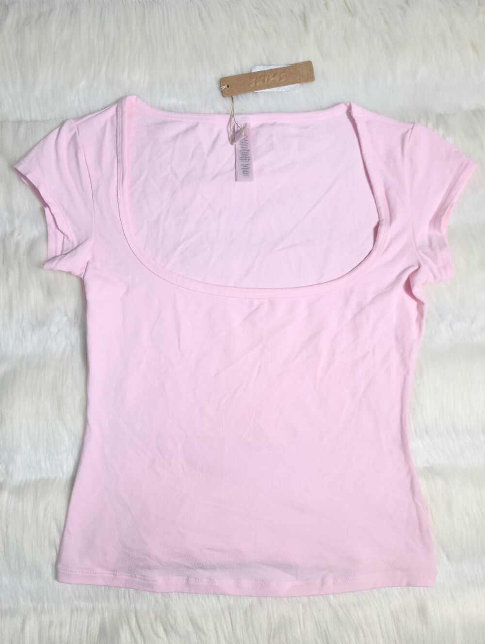 SKIMS Cotton Jersey Scoop Neck Short Sleeve T-Shirt Cherry Blossom Women XS NEW